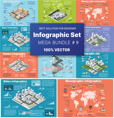 A0752矢量AI设计素材 轴测图Isometric城市建筑交通机场信息图
