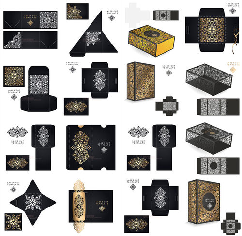 A0915矢量AI设计素材 复古欧式花纹镂空装饰纸盒子展开图模板