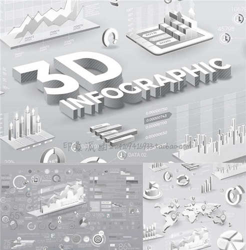 A0701矢量AI设计素材 轴测图风格信息图表3D立体柱状图折线图饼图