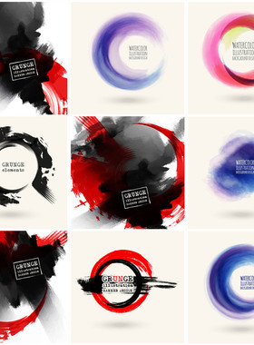 A0832矢量AI设计素材  Grunge风格水彩水墨圆形抽象图形涂鸦背景