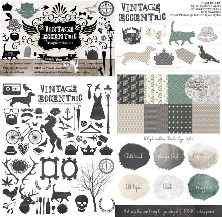 A0307矢量AI设计素材 复古欧美纹章logo花纹工具含swatches插件