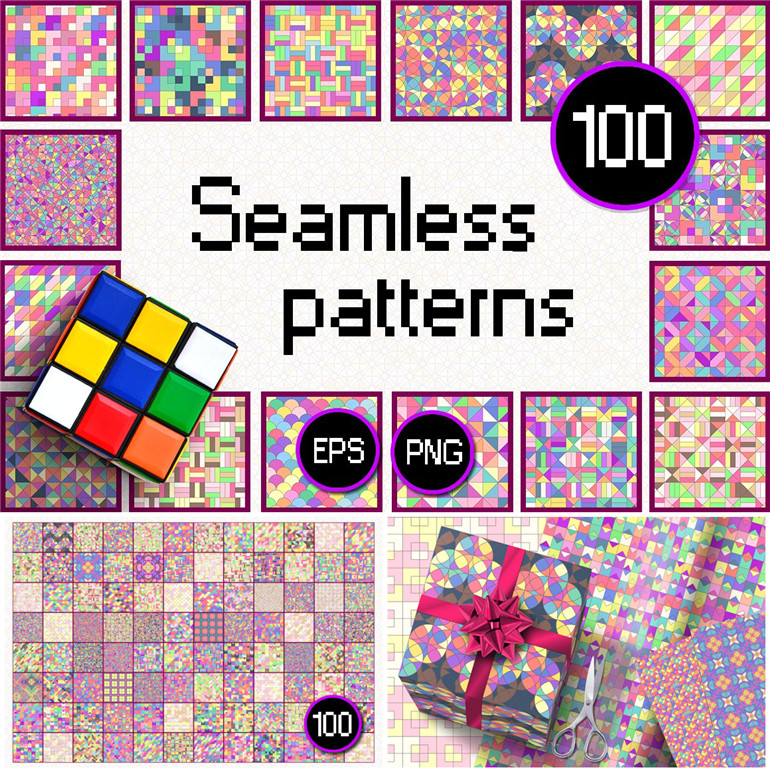 A0294矢量AI设计素材 100张几何彩色马赛克印花包装四方连续图