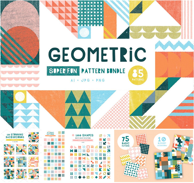 A0421矢量AI设计素材 复古抽象几何线条基础纹样印花包装纹理+PNG