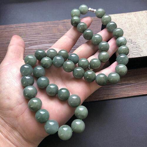 男士 天然翡翠A货粗项链加长玉石珠链送父亲爱人老公长辈玉珠礼物