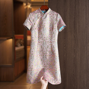 高端织金宋锦提花改良旗袍裙暑期热门穿搭名媛国风聚会短袖连衣裙