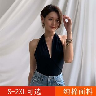 辣妹夏日大明星深V领挂脖吊带露背无袖背心女夏季外穿内搭上衣