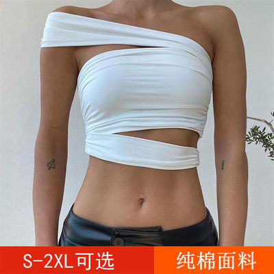 网红心机锁骨斜肩背心吊带设计感小众外穿显瘦抹胸上衣露肩女潮