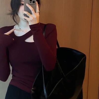 大码女装秋冬纯欲高级t恤打底衫胖mm设计感小众修身显瘦内搭上衣