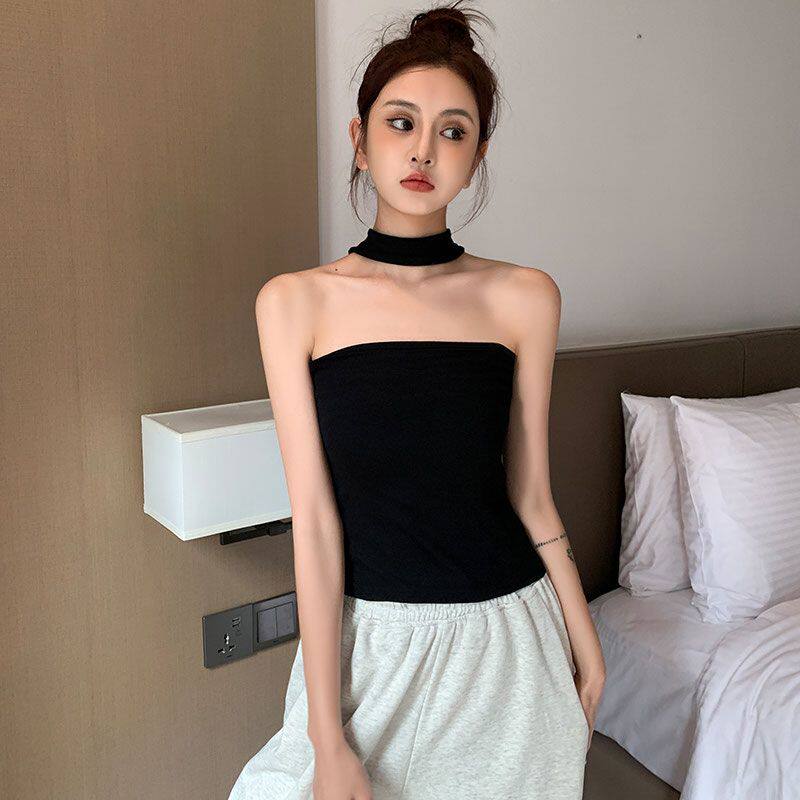 打底吊带背心女内搭性感 纯欲裹胸甜辣妹外穿挂脖抹胸上衣设计感