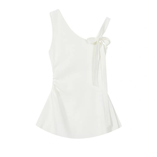 甜辣妹夏日漂亮小上衣白色可露丽风穿搭露肩打结系带掐腰吊带背心