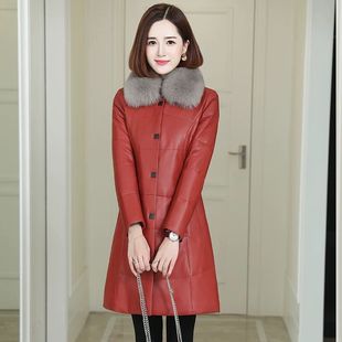 新款海宁头层绵羊皮羽绒皮衣外套100%纯羊皮中长款狐狸毛领皮大衣