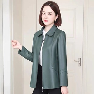 显瘦妈妈装 修身 头层绵羊皮夹克 新款 中年妈妈真皮皮衣女2025春秋季