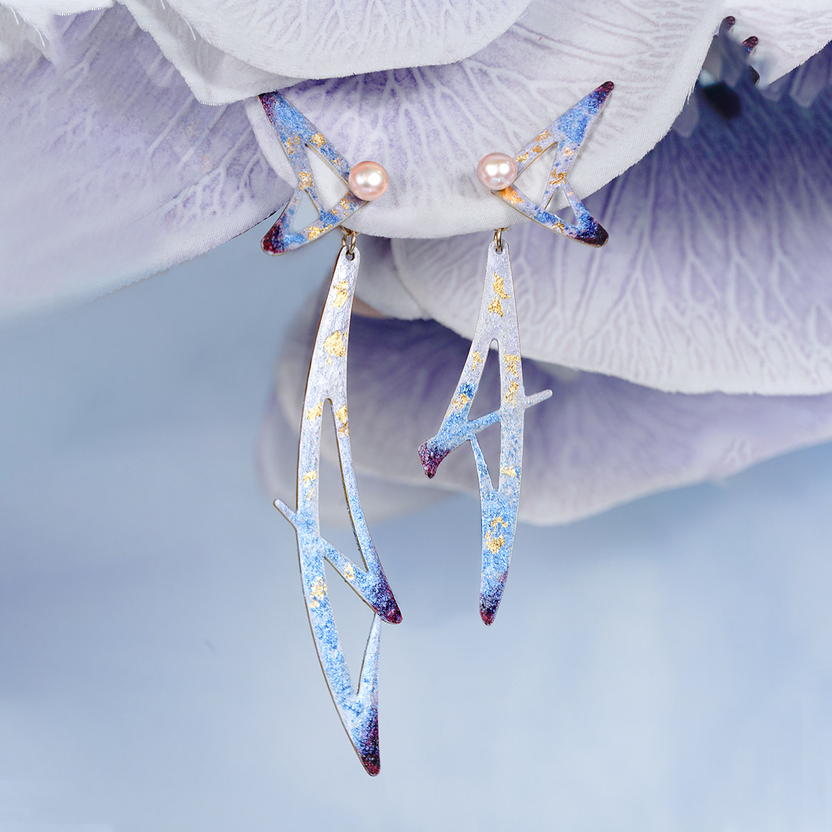 绘间手绘【蝶语-精灵】蝴蝶精灵蓝色翅膀超仙春天不对称耳环耳夹