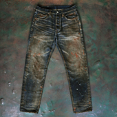 WIROTE威络重磅铁锈脏洗做旧刺绣泼墨油污赤耳牛仔长裤 厚款 16oz