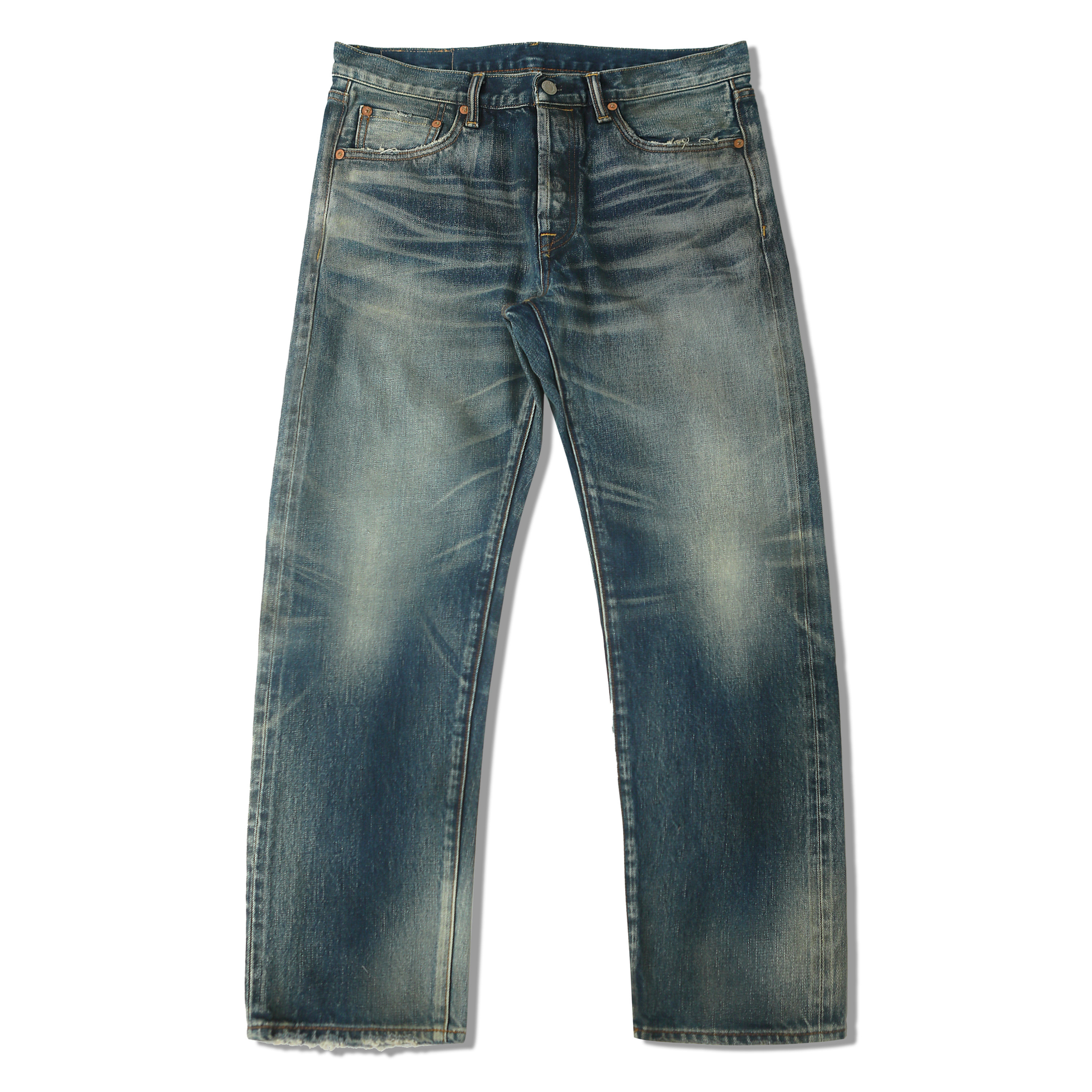 WIROTE威络 复古靛青蓝染旧化水洗 长绒棉 合身微锥裤赤耳牛仔裤