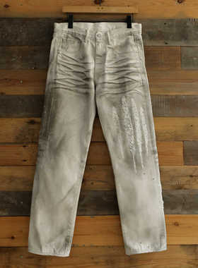 WIROTE威络CLOT&NBHD油污做旧洗水白色宽松直筒赤耳牛仔裤白龙爪