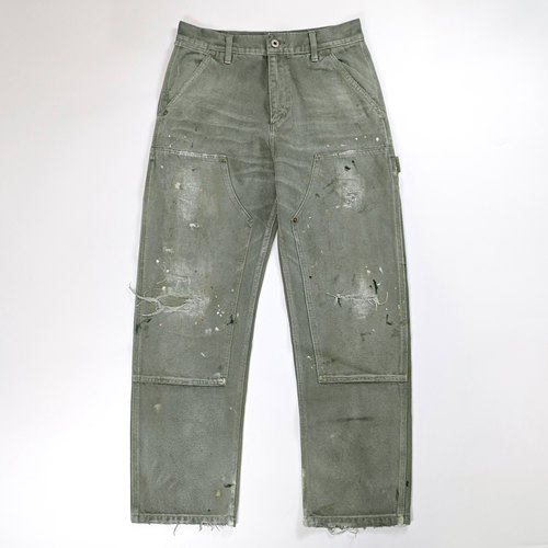 WIROTE威络泼墨水洗割烂磨破直筒井下双膝伐木牛仔工装长裤男