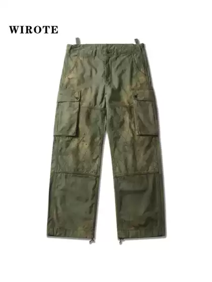 Wirote M65 Cargo Pants Diamond Pattern Military Style Workwear Casual Straight-Leg Pants