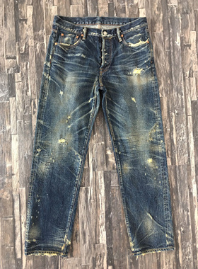 WIROTE威络 重磅吊磨破坏 阴阳色水洗 合身 赤耳牛仔裤 直筒/小脚