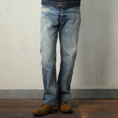 WIROTE威络 冰蓝旧化擦色乱针 长绒棉宽松直筒赤耳牛仔裤 501版型