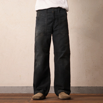 WIROTE威络 350g鼹鼠皮法式雾灰黑补丁工装 宽松直筒面包裤休闲裤