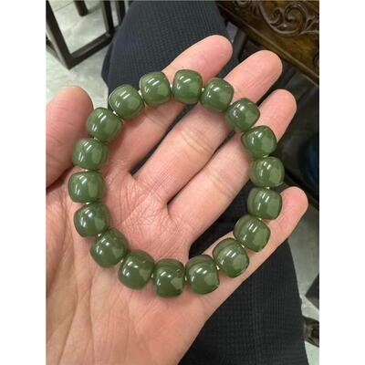 【一手自加工】定金 析木河磨玉正绿色11/12老形珠手链带一粒白皮