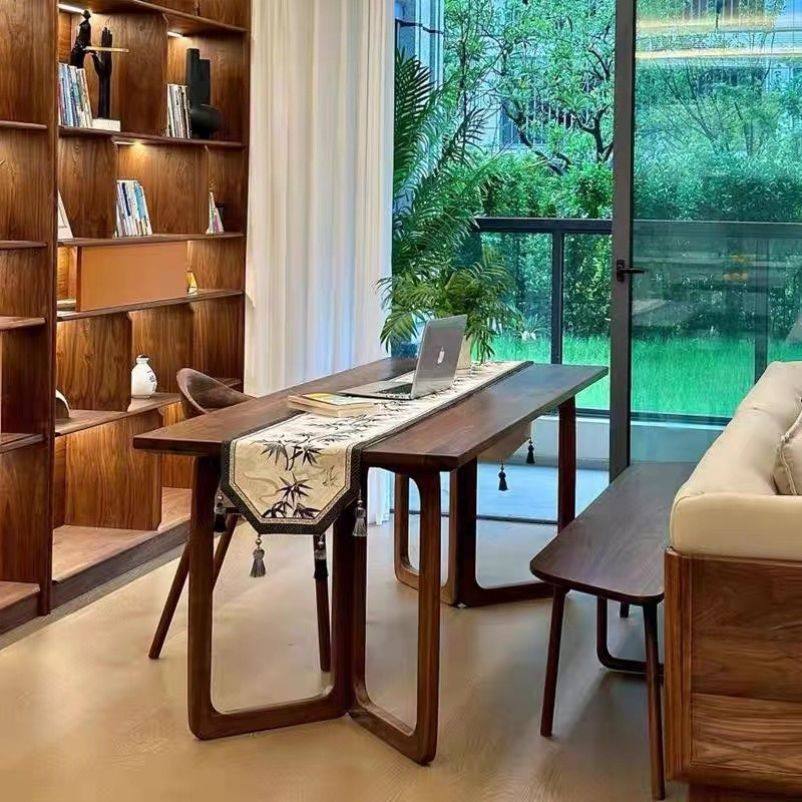 新中式北美黑胡桃木大板原木茶桌 宋式美学办公室电脑桌实木家具