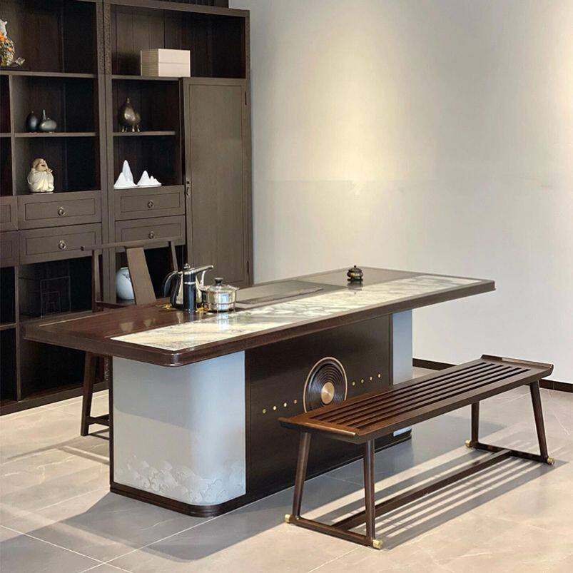 新中式茶桌2025新款高端岩板胡桃木茶台办公室茶室家用实木泡茶桌