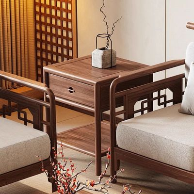 新中式北美黑胡桃木角几简约实木岩板方几设计师禅意客厅边几家具