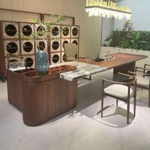 茶桌2025新款高端餐桌茶桌一体家用实木黑胡桃木茶台大理石奢石