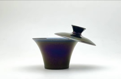 建盏名师罗希纯手工超薄胎原矿釉高温烧制油滴七彩马蹄型建盏盖碗