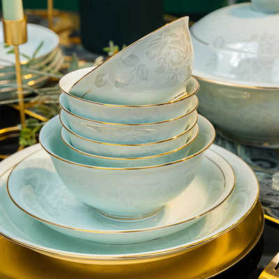 高岭土新中式金边餐具