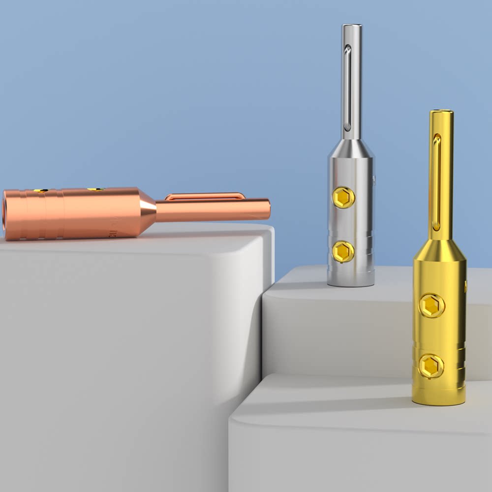 Monosaudio 纯紫铜镀金镀铑香蕉头免焊功放音箱喇叭线连接器端子