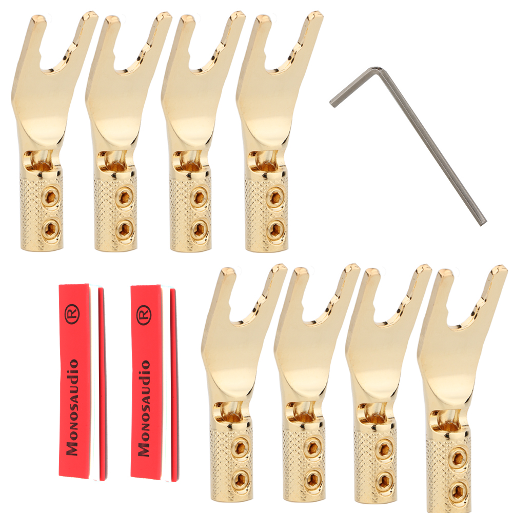 纯紫铜音箱喇叭线Y叉音响U型接线头发烧功放插头发烧级接线端子