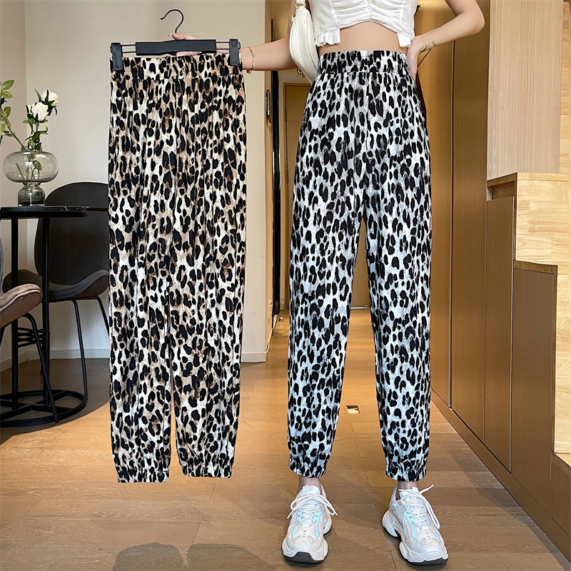 Real price leopard print high waist slim loose Leggings thin casual pants