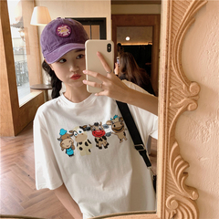 實拍實價圓領印花簡約百搭寬鬆恤