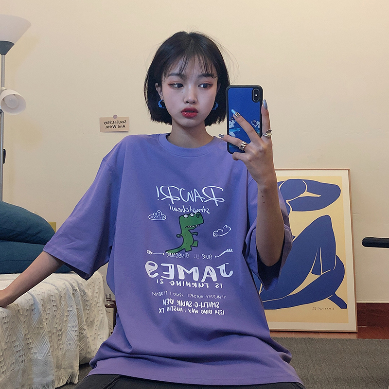 Real price ~ Spring simple loose round neck T-Shirt Funny Cartoon print short sleeve top