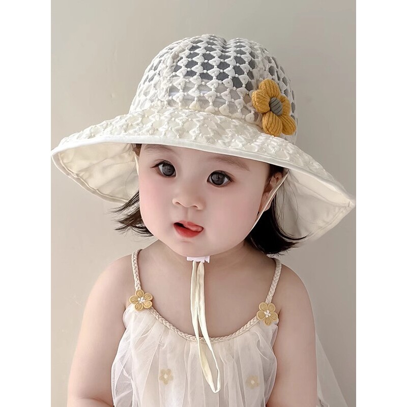 宝宝帽子夏季女童防晒帽女宝宝遮阳渔夫帽女孩凉帽大檐太阳帽婴儿