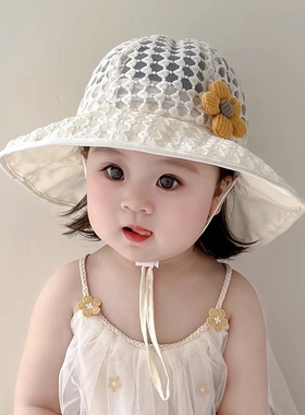 宝宝帽子夏季女童防晒帽女宝宝遮阳渔夫帽女孩凉帽大檐太阳帽婴儿