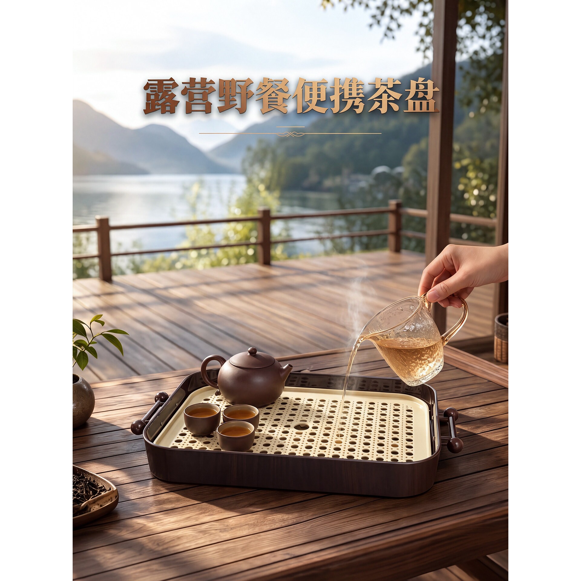 旅行茶盘家用双层储水式简约沥水盘办公户外野餐露营便携式小茶台