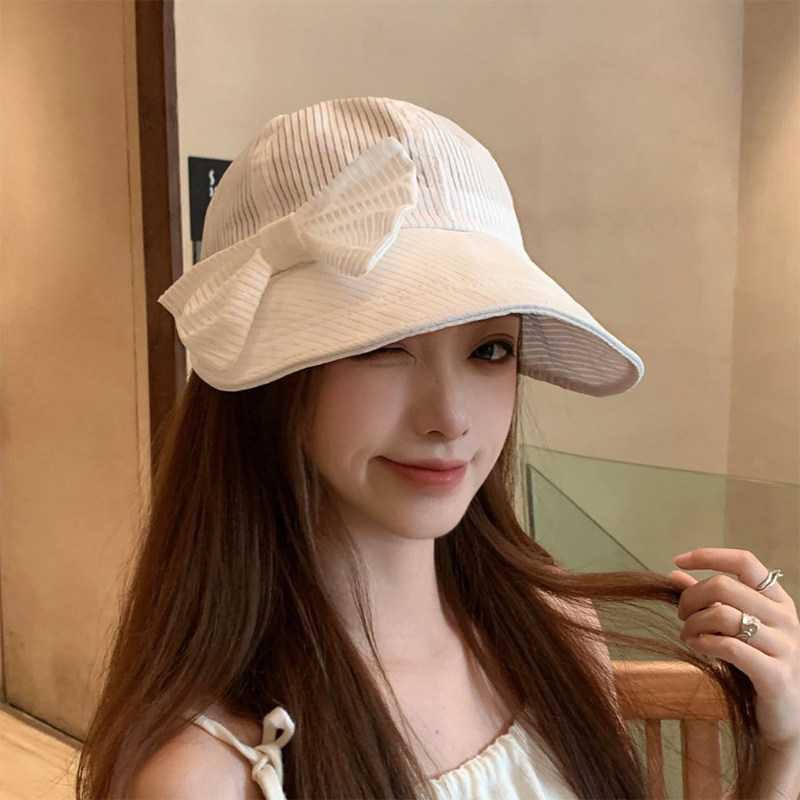 日系甜美可爱蝴蝶结渔夫帽女夏薄款大帽檐遮阳防晒大头围鸭舌帽子图片