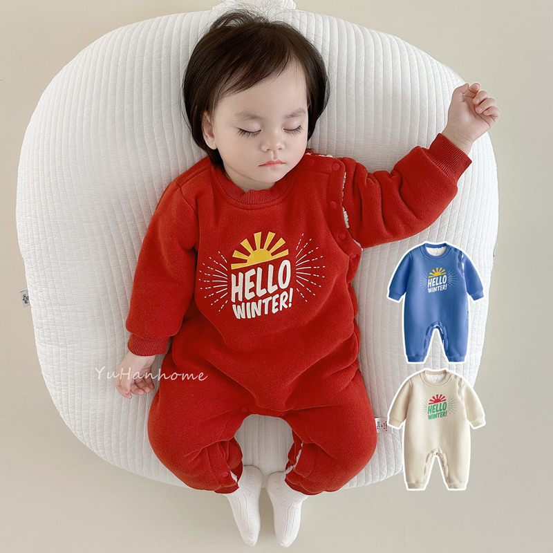 婴儿加绒加厚外出连体衣