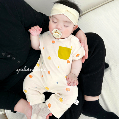 套头纯棉宽松短袖长裤夏连体衣