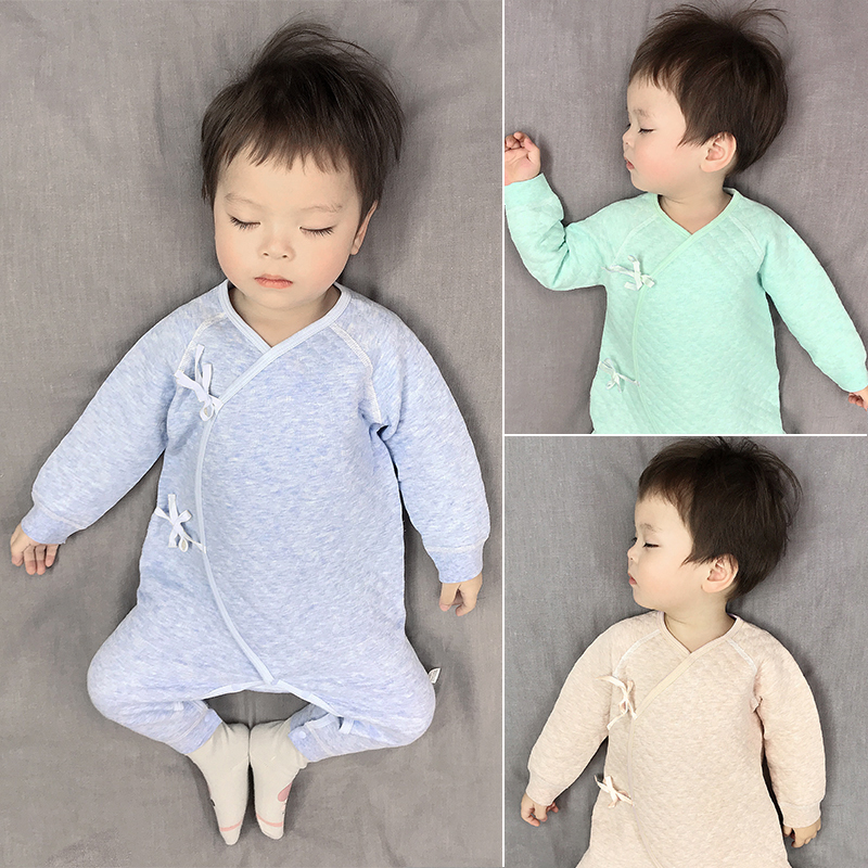 初生儿连体衣春秋和尚服无骨彩棉保暖睡衣爬服哈衣新生婴儿衣服