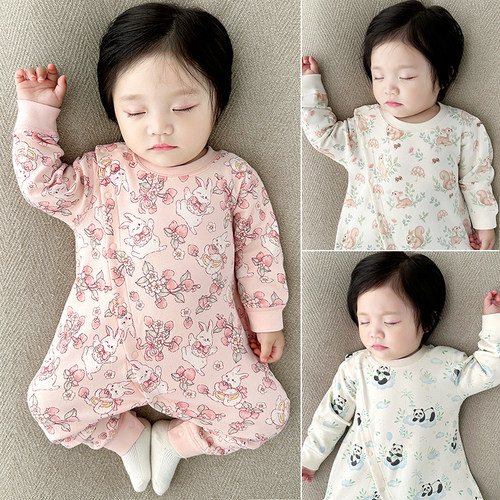 开襟睡衣连体衣95棉5氨纶春秋冬