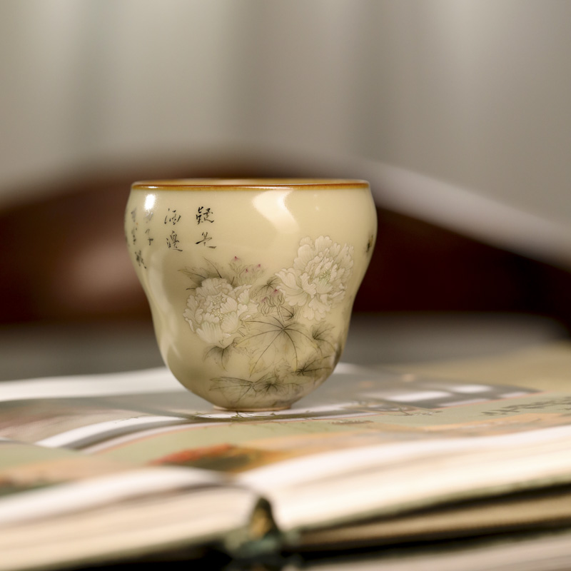 素洁淡雅~溪上雅观 晓华老师工作室-白芙蓉汝瓷手绘秘色墩墩杯