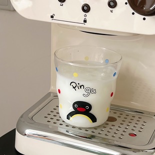 鹿姆比 pingu企鹅玻璃杯复古中古可爱玻璃杯水杯果汁杯子情侣款