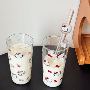 卡通ins可爱kt猫水杯玻璃杯高颜值咖啡杯耐高温家用喝水果汁牛奶