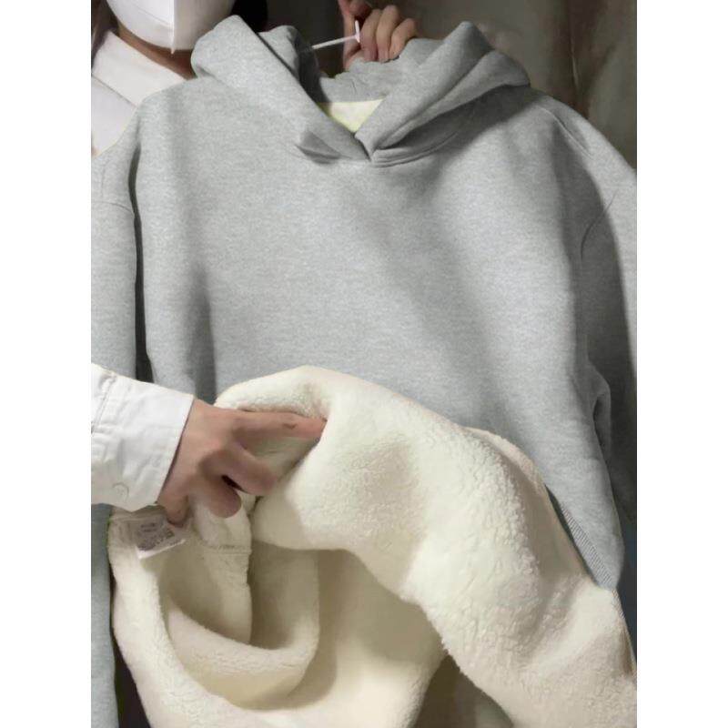 灰色连帽卫衣女秋季新款东北秋冬卫衣/绒衫