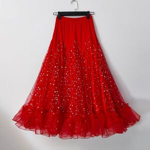 四季款摩广场舞登舞裙新款舞服裙亮片华尔兹舞裙交谊舞比赛半身裙
